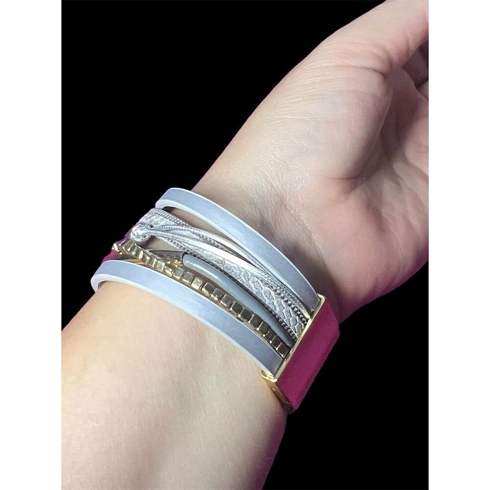 Boho Silver and Gold Multi-Layered Wrap Bracelet with Magnetic Closure - Picture 10 of 11
